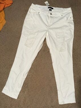 Ashley Stewart White Lace Patch Skinny Jeans
